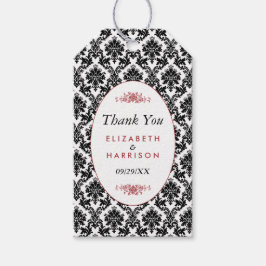 Vintage Red, Black & White Damask Hochzeitsgunst Geschenkanhänger