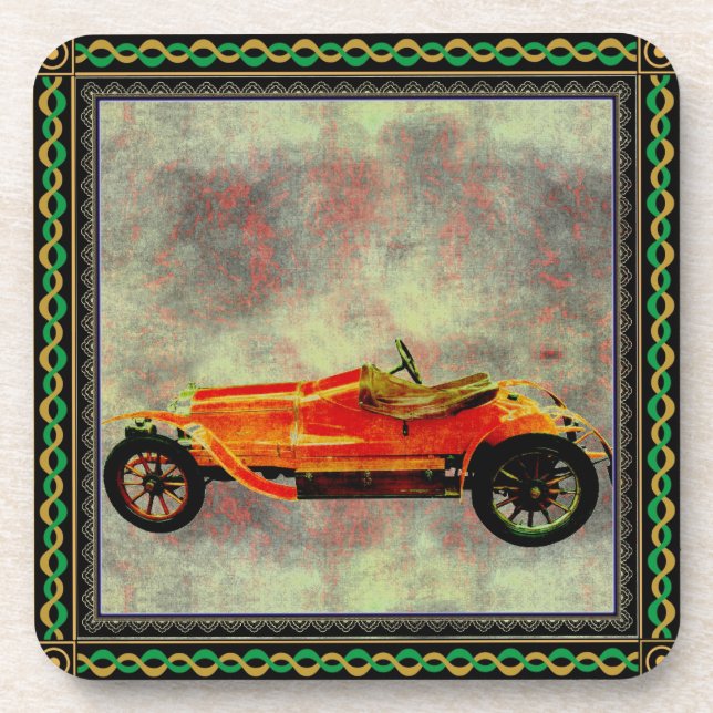 Vintage Red Car Beverage Coaster Getränkeuntersetzer (Vorderseite)