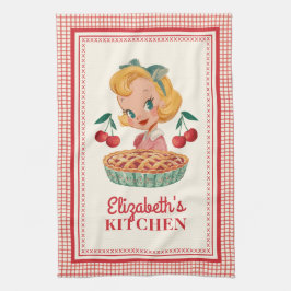 Vintage Red Cherry Gingham Kitchen Towel Geschirrtuch