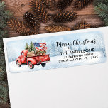 Vintage Red Christmas Truck Flag Rücksendeadresse<br><div class="desc">Vintage Red Truck Weihnachtskarten feiern die Ferien mit Patriotic Charm Freude und feierlichen Beifall in dieser Urlaubssaison mit unseren Vintagen Red Truck Weihnachtskarten. Diese Karten spiegeln perfekt den Geist eines rustikalen Winterwunderlandes wider und bestechen durch einen hübschen roten LKW, der mit einem Weihnachtsbaum im Hintergrund geschmückt ist, mit Set vor...</div>