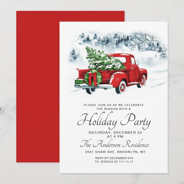 Vintage Red Farm Truck Weihnachtsfeier Einladung (Vorne/Hinten)