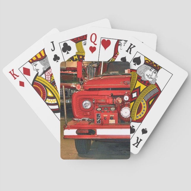 Vintage Red Fire Truck Klassische Spielkarten (Rückseite)