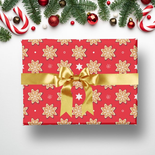 Vintage Red Gingerbread Star Weihnachtskekse Geschenkpapier (RED FLORAL CHRISTMAS WRAPPING PAPPER)