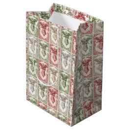Vintage red green white floral Victorian angel  Mittlere Geschenktüte