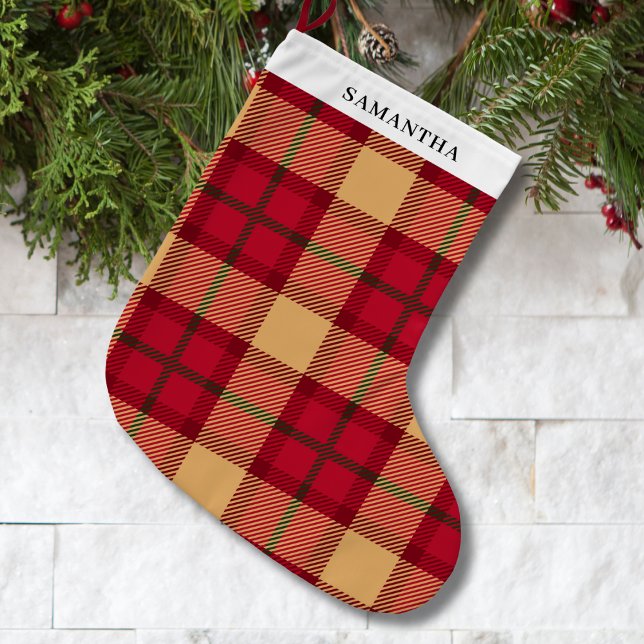 Vintage Red Plaid Personalized  Großer Weihnachtsstrumpf (Von Creator hochgeladen)