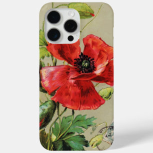 VINTAGE RED POPPY-BLUME IN GRAU iPhone 15 PRO MAX HÜLLE
