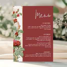 Vintage Red Rose Wedding Reception Dinner Card Menükarte