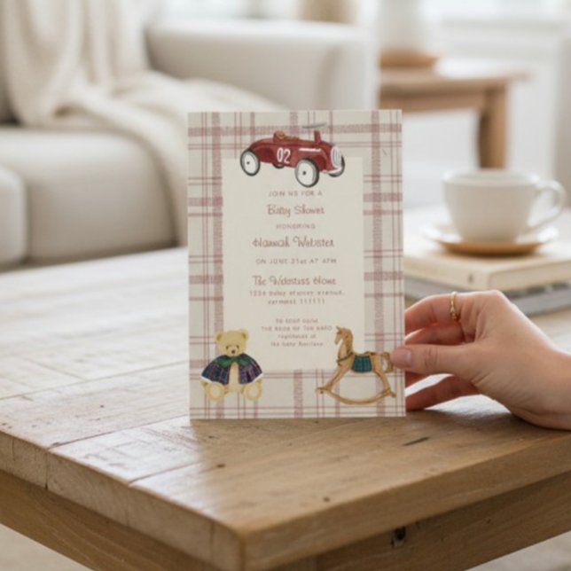 Vintage Red Toy Car Baby Shower Invitation Einladung (Von Creator hochgeladen)