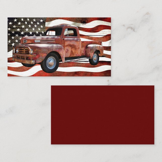 Vintage Red Truck American Flag Visitenkarte (Vorne/Hinten)