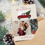 Vintage Red Truck Christmas Photo Feiertagskarte<br><div class="desc">Whimsical illustration of an old fashion red truck carrying a Christmas tree. Personalize this design with your favorite family photo and a custom message.</div>