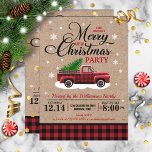Vintage Red Truck Rustic Country Christmas Party Einladung<br><div class="desc">Personalize all the details on these fun,  rustic country Christmas party invitations for your upcoming celebration. This design features a classic red and black buffalo check background with a faux kraft paper layer,  a vintage watercolor red pick up truck with a Christmas tree,  and snowflakes.</div>