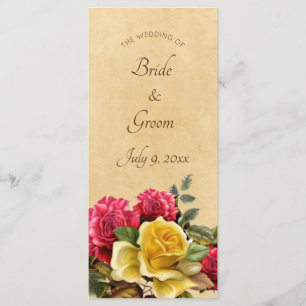 Vintage Red & Yellow Roses Programme de mariage fl