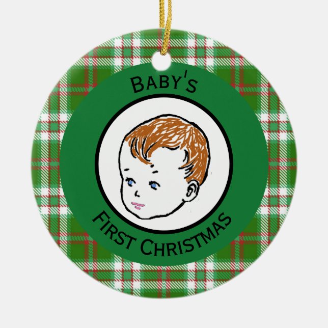 Vintage Redhead Baby's First Christmas Keramik Ornament (Vorne)