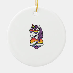 Vintage Regenbogen Einhorn Herz Pride Shirt Design Keramik Ornament