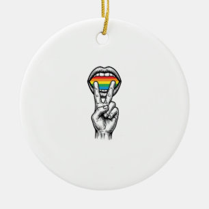 Vintage-Regenbogen-Friedenshand-Stolz-Vektor-Shirt Keramik Ornament