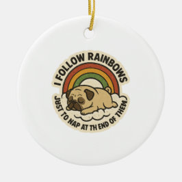 Vintage-Regenbogen-Nickerchen-Pug St. Patrick's Da Keramik Ornament