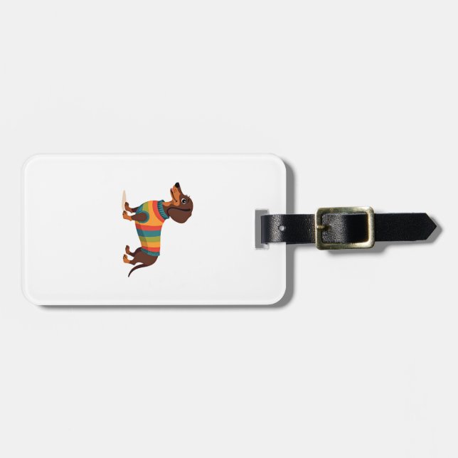 Vintage-Regenbogen-Pullover Dachshund Süßer langer Gepäckanhänger (Vorderseite horizontal)