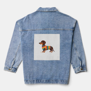 Vintage-Regenbogen-Pullover Dachshund Süßer langer Jeansjacke