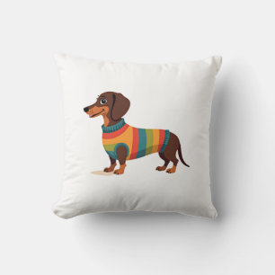 Vintage-Regenbogen-Pullover Dachshund Süßer langer Kissen