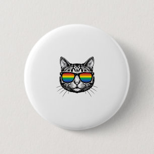 Vintage-Regenbogen-Sonnenbrille Katze Pride-Shirt- Button