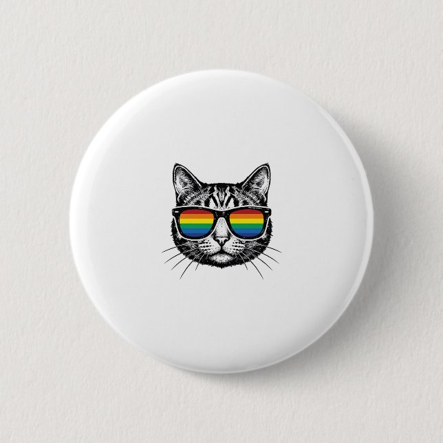 Vintage-Regenbogen-Sonnenbrille Katze Pride-Shirt- Button (Vorderseite)