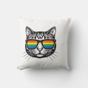 Vintage-Regenbogen-Sonnenbrille Katze Pride-Shirt- Kissen