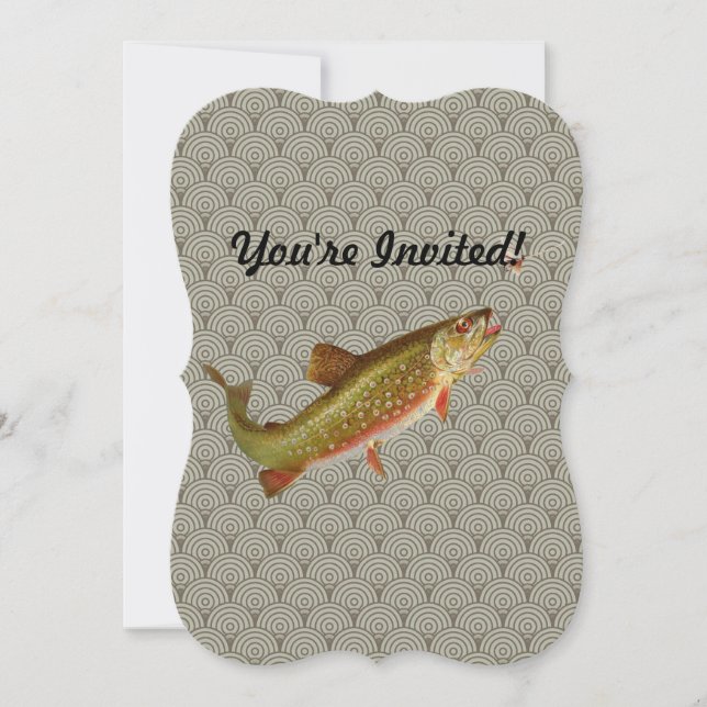Vintage Regenbogenforelle Fischen Einladung (Vorderseite)