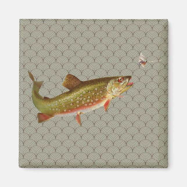 Vintage Regenbogenforelle Fischen Magnet (Vorne)
