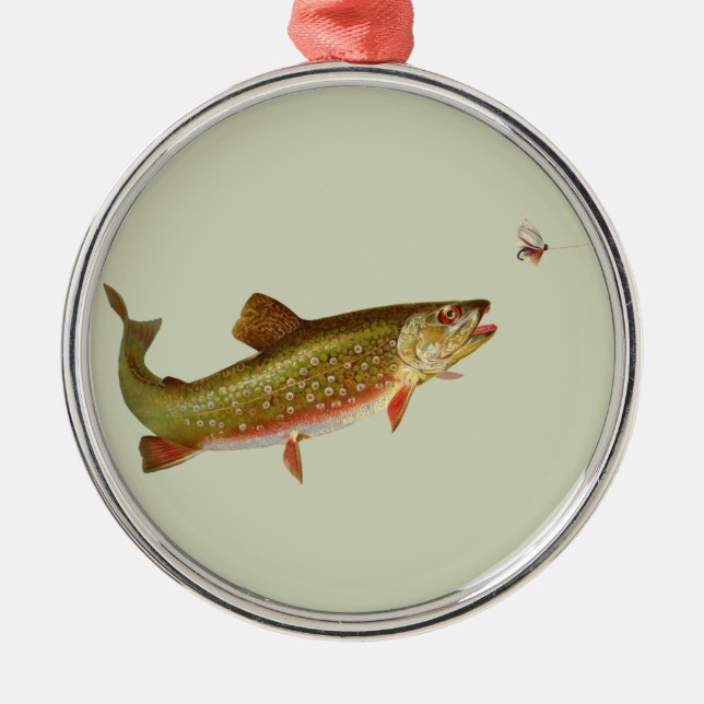 Vintage Regenbogenforelle Fischen Ornament Aus Metall (Vorne)