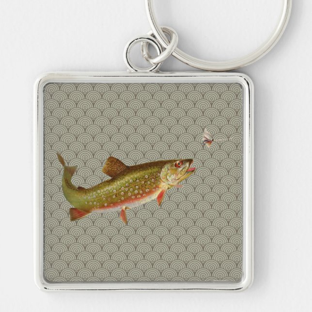 Vintage Regenbogenforelle Fischen Schlüsselanhänger (Vorne)