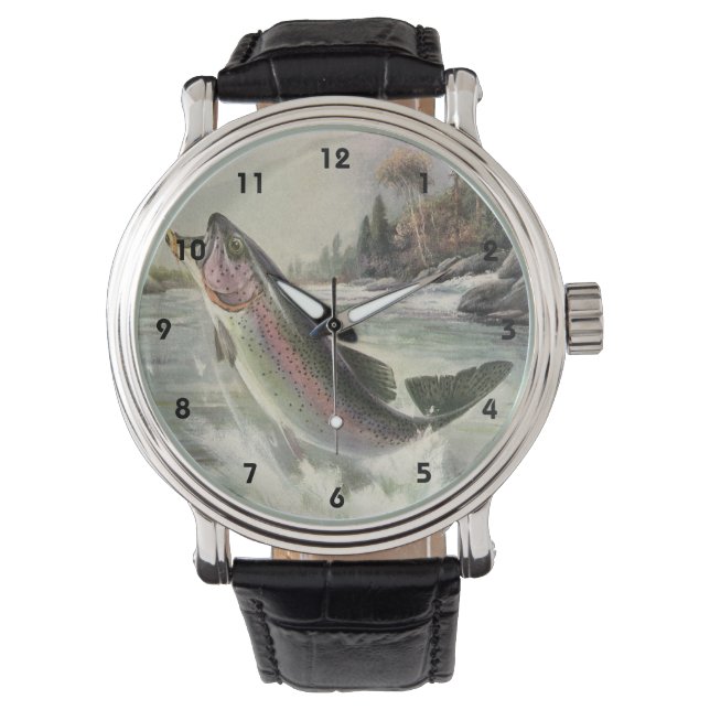 Vintage Regenbogenforelle Fischerei Armbanduhr (Vorderseite)