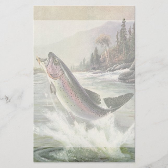 Vintage Regenbogenforelle Fischerei Briefpapier (Vorderseite)