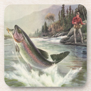 Vintage Regenbogenforelle Fischerei Getränkeuntersetzer