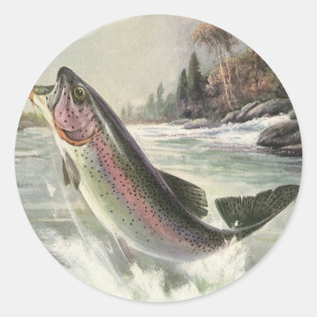 Vintage Regenbogenforelle Fischerei Runder Aufkleber (Vorderseite)