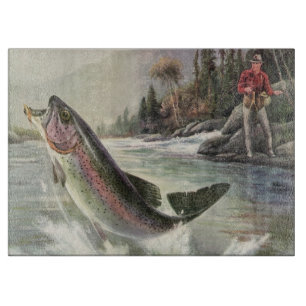 Vintage Regenbogenforelle Fischerei Schneidebrett