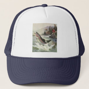 Vintage Regenbogenforelle Fischerei Truckerkappe