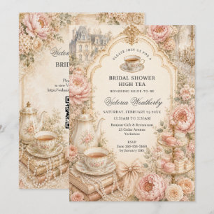 Vintage-Regency-Teeparty-Brautstrauß Einladung