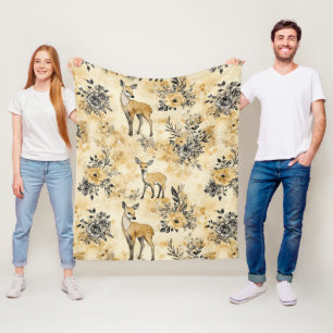 Vintage Reh & Florales Waldmuster (7) Fleecedecke