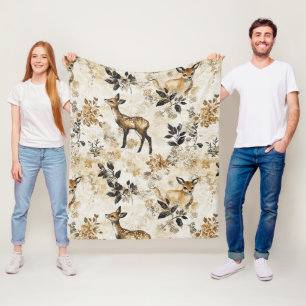 Vintage Reh & Florales Waldmuster (9) Fleecedecke
