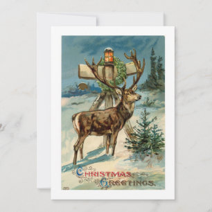 Vintage Reh-Illustration Weihnachtskarte Feiertagskarte