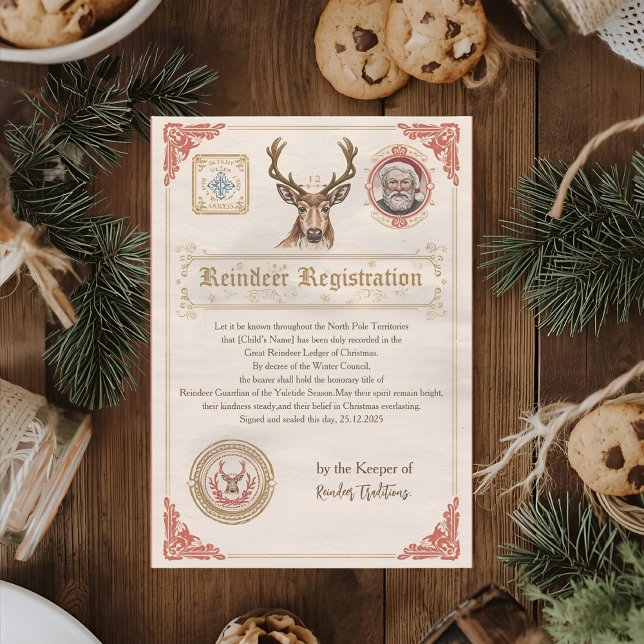 Vintage Reindeer Registration Certificate | North  Einladung (Von Creator hochgeladen)