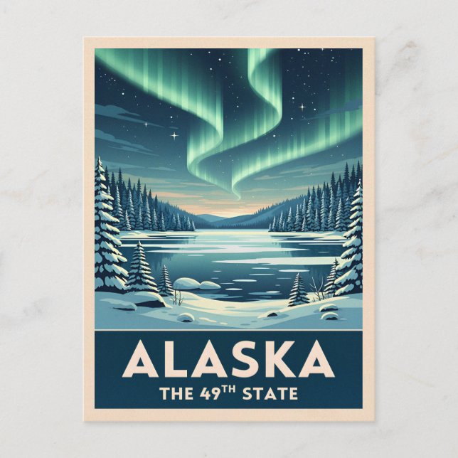 Vintage Reise Alaska Winterlandschaft Retro Postkarte (Vorderseite)