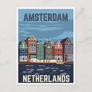 Vintage Reise amsterdam Holland Netherlands Retro Postkarte
