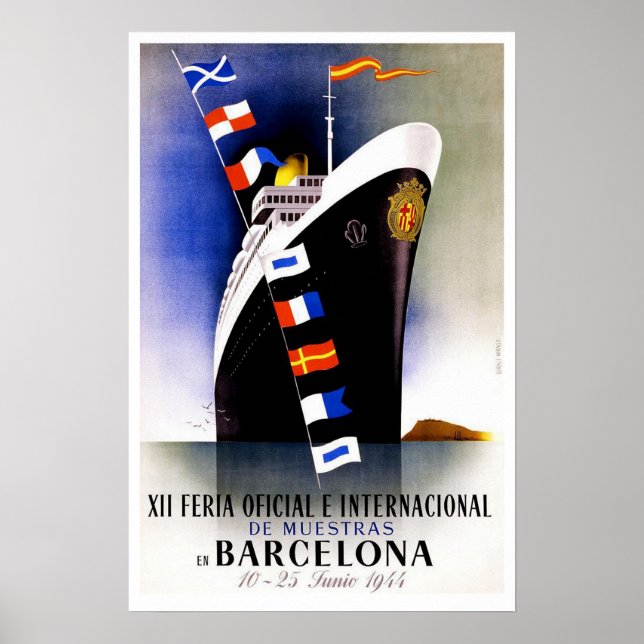 Vintage Reise, Barcelona Internationale Messe Poster (Vorne)