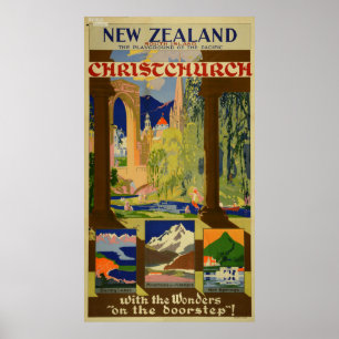 Vintage Reise Christchurchs Neuseeland Poster