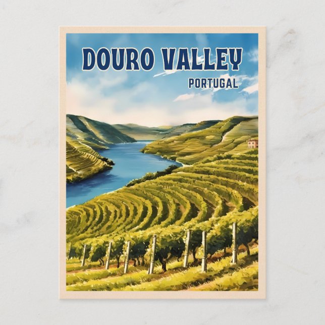 Vintage Reise Douro Valle Portugal Weinberg Postkarte (Vorderseite)