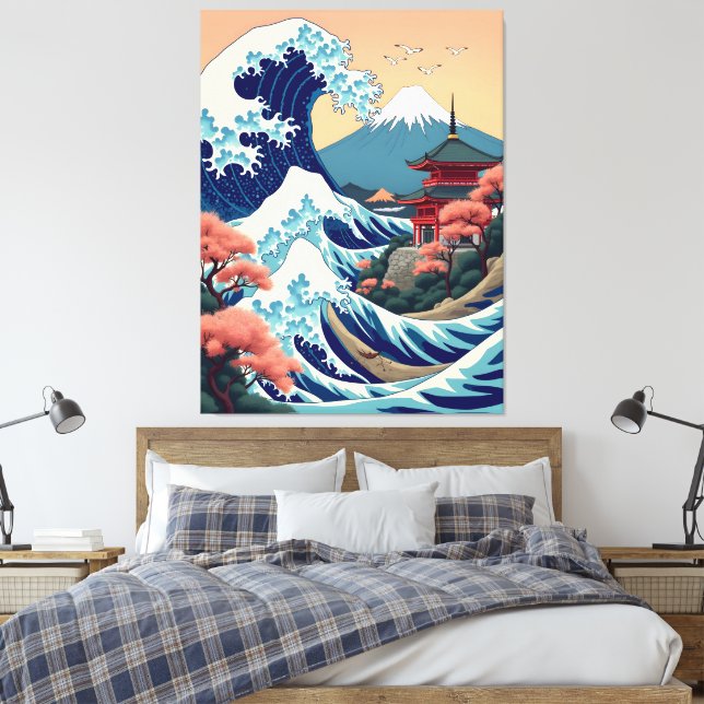 Vintage Reise Illustration des Fuji Japan Leinwanddruck (Insitu (Schlafzimmer))