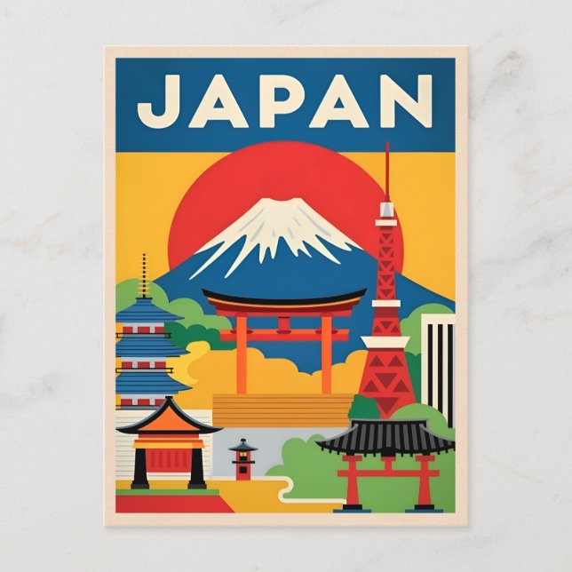 Vintage Reise Japan Mount Fuji Sunset Retro Postkarte (Vorderseite)