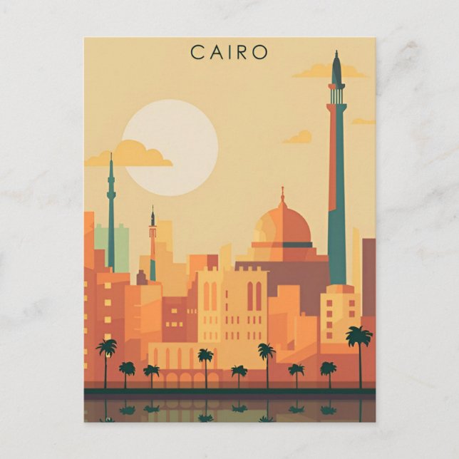 Vintage Reise Kairo Ägypten Pyramiden & Sphinx Giz Postkarte (Vorderseite)