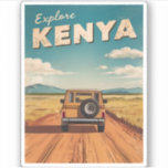 Vintage Reise Kenia Afrika Landschaft Retro Landsc Aufkleber<br><div class="desc">Tauchen Sie ein in den wilden Reiz der Ostafrikanischen Savanne mit diesem faszinierenden Retro-Reise-inspiriert Design. Dieses Design überflutet mit Nostalgie und Vintagem Charme und vereint Kenias Savannenlandschaft in einer Retro-Ästhetik,  die an klassische Reiseplakate aus früheren Zeiten erinnert.</div>